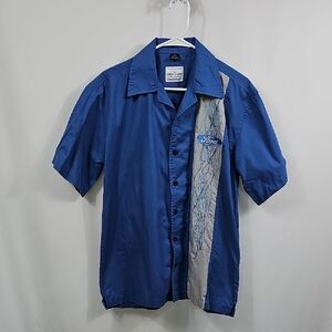 David Carey Ford Flames Button Down Club Shirt Men's M Blue Embroidered Logo